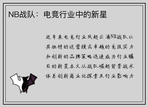 NB战队：电竞行业中的新星