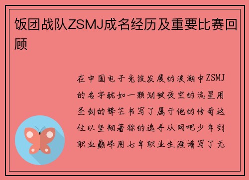 饭团战队ZSMJ成名经历及重要比赛回顾